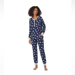 Cuddl Duds PJ Set - Henley Long Sleeve Top and Banded Full Length Pants